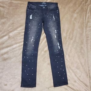 THRILL GREY AND BLACK RHINESTONES JEANS...JUNIORS SIZE 14